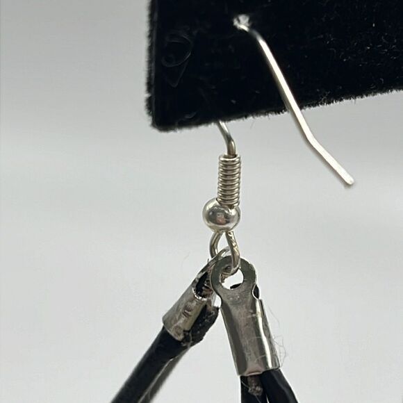 Double Leather Corded Dangling Earrings w/ Silver-Tone Bead Choice of Closure - Picture 11 of 14